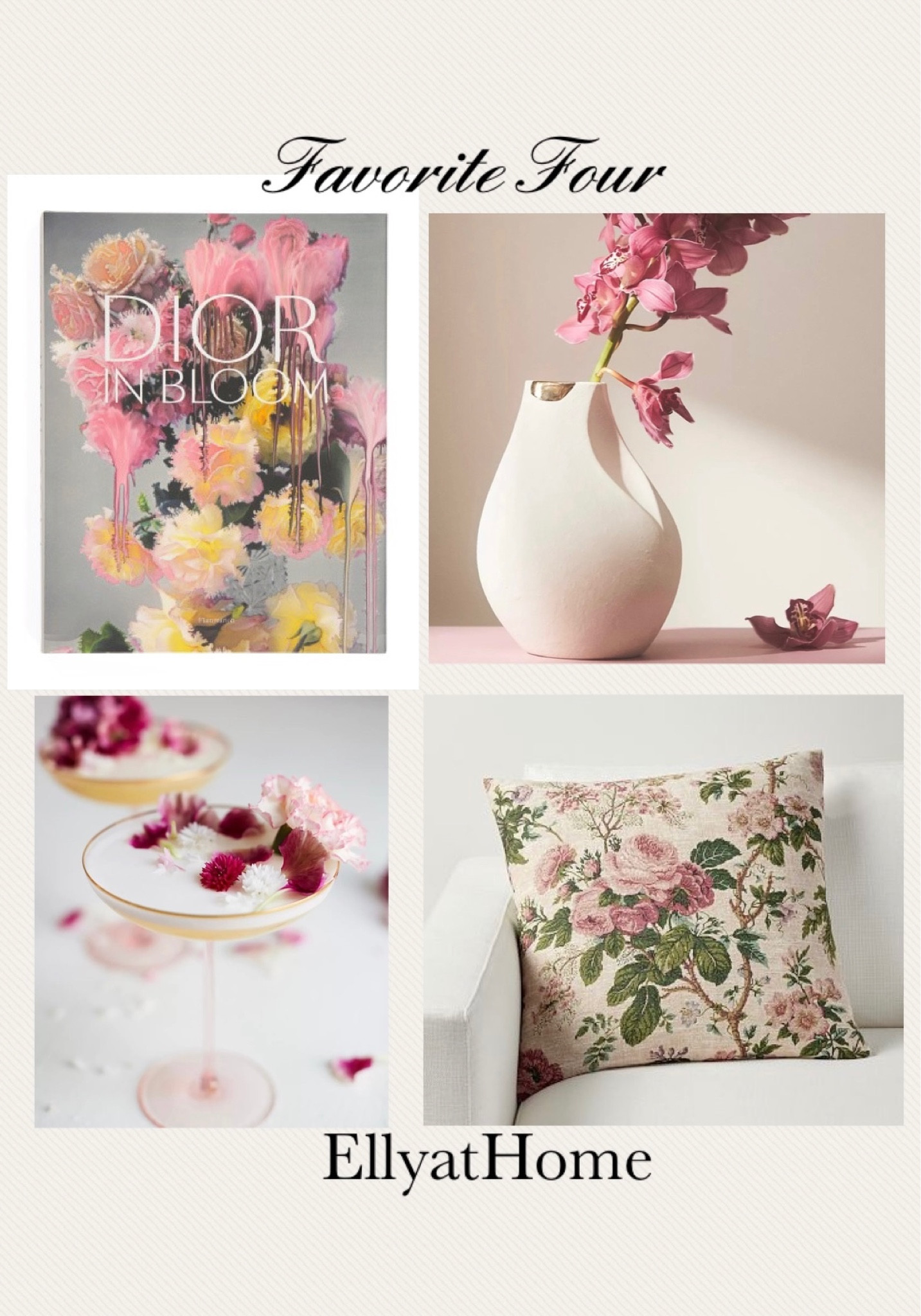 Favorite Four with white vase and coupe glasses on sale at Anthropologie. Florals & fashion coffee table books, floral botanical throw pillows. Shop more favorites. TJMaxx, Pottery Barn. Home decor accessories. Modern traditional, chic, classic home style. Amazon, Ballard Designs. 

#LTKunder50 #LTKhome #LTKsalealert
