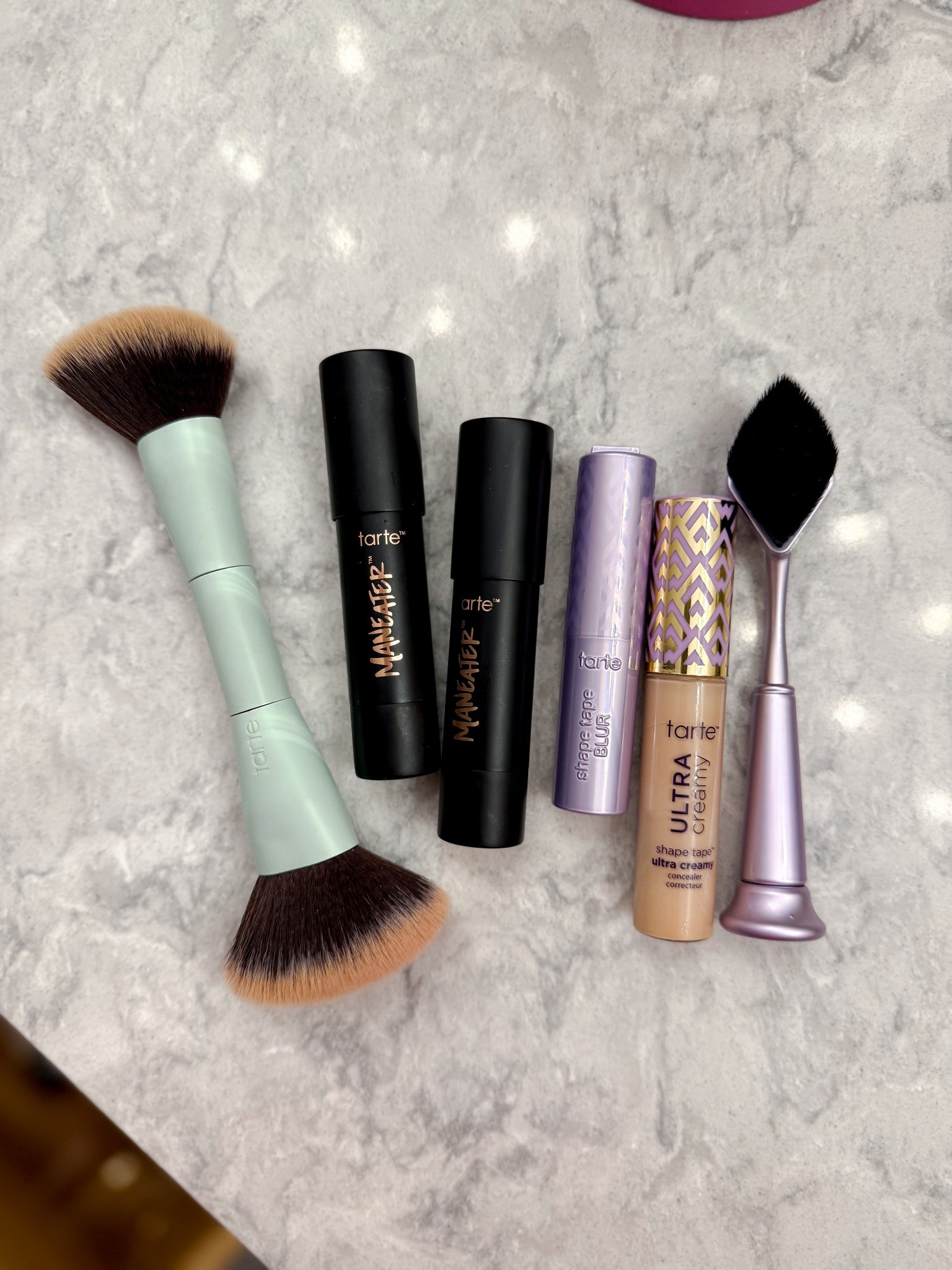 Tarte new makeup finds
Maneater silk stick bronzer: after dark
Maneater silk blush stick: pink
Shape tape: 22N

#LTKBeauty