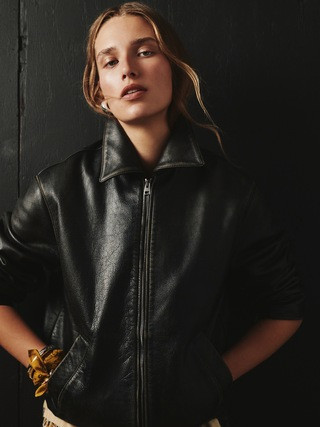 Oversized Distressed Leather Bomber Jacket | Banana Republic (US)