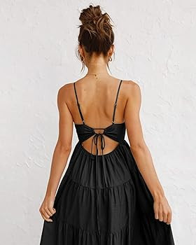 Boho Spaghetti Cowl Neck Backless 4 Tiered Flowy Maxi Midi Cami Babydoll Dress with Adjustable St... | Amazon (US)