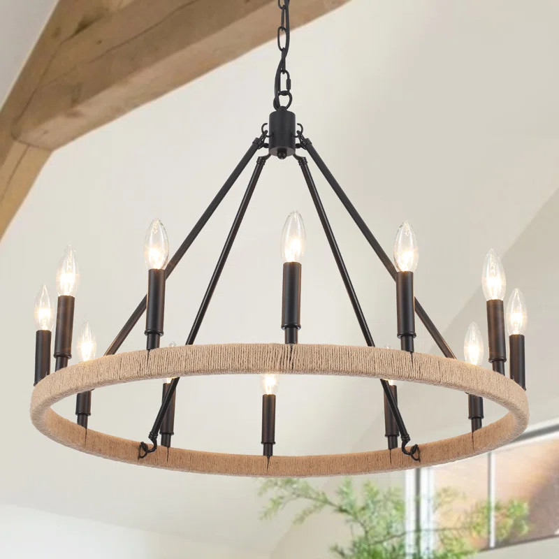 Loene 12 - Light Dimmable Kitchen Island Wagon Wheel Chandelier | Wayfair North America