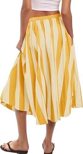 Panadila Womens Striped Midi Skirt Summer Beach Long Flowy Skirts Elastic High Waisted A Line Ski... | Amazon (US)