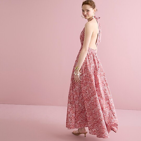 Halter-neck cotton poplin maxi dress in paisley | J. Crew US
