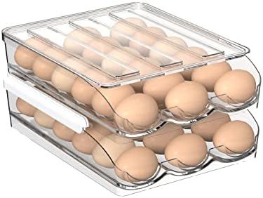 Amazon.com: RECEVE Large Capacity Egg Holder for Refrigerator,Automatic Rolling Egg Fresh Storage... | Amazon (US)