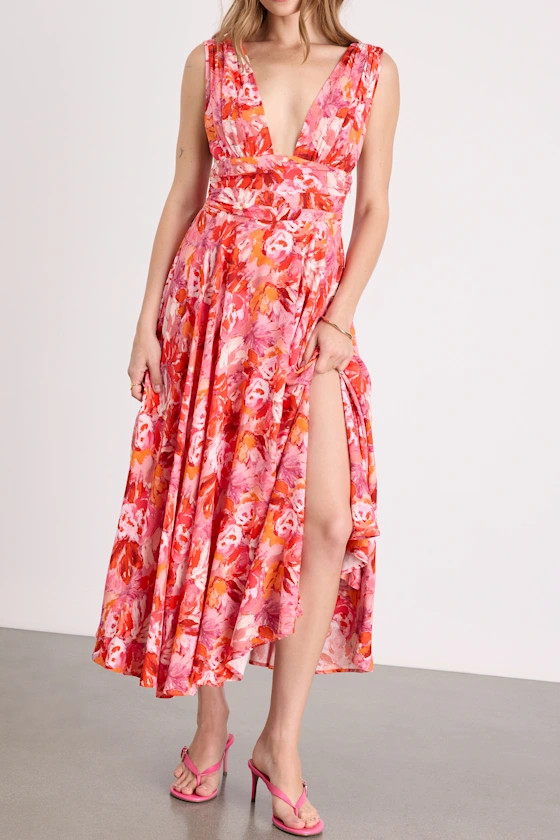 Jaden Pink Multi Abstract Sleeveless Midi Dress | Lulus