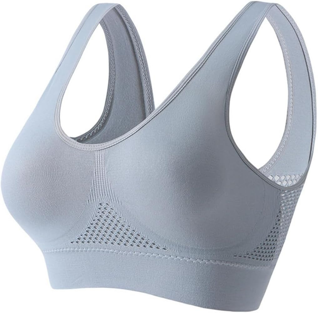 Women Plus Size Seamless Sports Bra Wireless Lightweight Comfort Workout Yoga Support Grey at Ama... | Amazon (US)