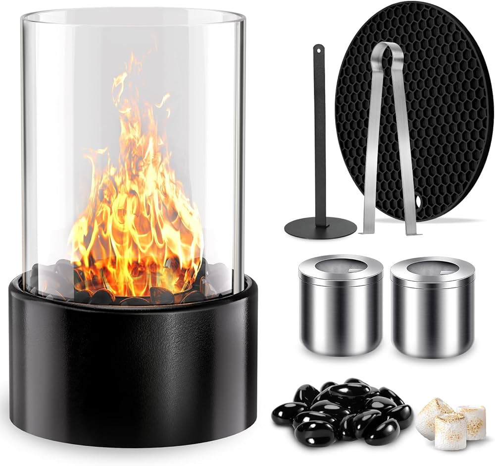 Tabletop Fire Pit Indoor Outdoor: PalProt® 10" Table Top Firepit with Glass Rocks - Small Round ... | Amazon (US)