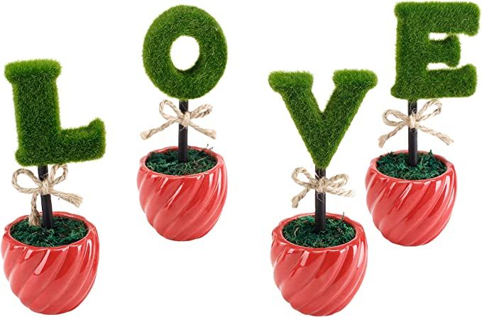 MyGift Decorative Letter Shaped Topiary Trees, Indoor Artificial Plants Sculpted Love in Red Cera... | Amazon (US)