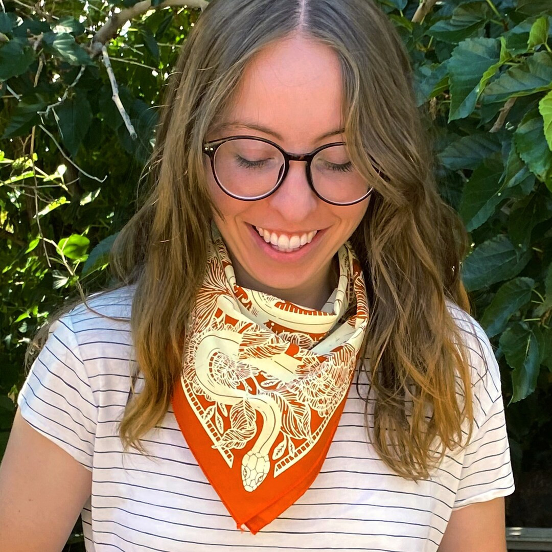 Floral Snake Bandana - Screen Printed - 100% Cotton - Nature Hair Scarf - Tarot Altar Cloth - Boh... | Etsy (US)