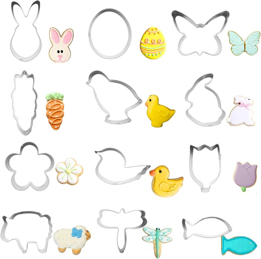 Mini Easter Cookie Cutters,12PCS Stainless Steel Cookie Cutters - Easter Egg,Chick,Butterfly,Flow... | Amazon (US)