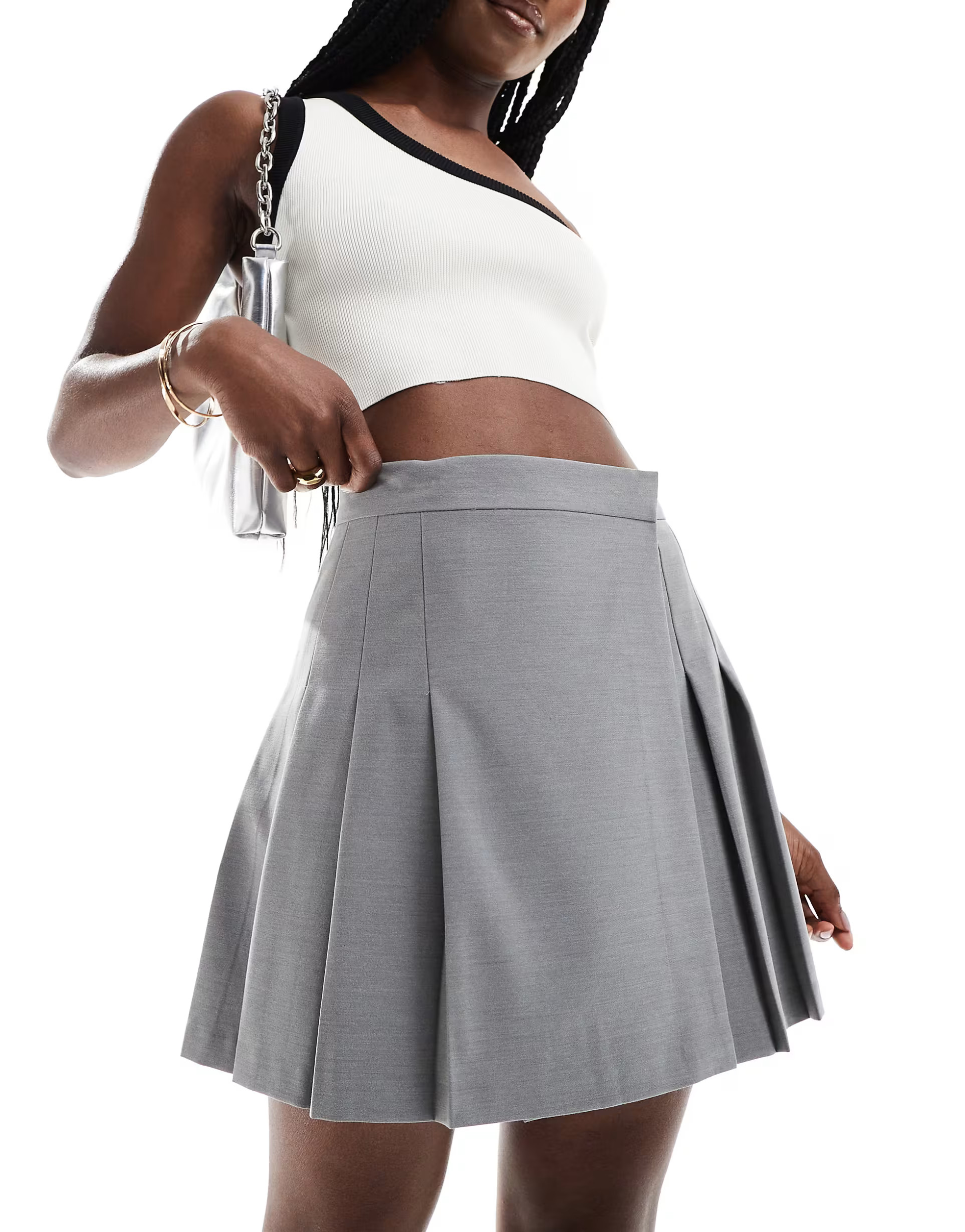 ASOS DESIGN pleated mini skirt in gray | ASOS (Global)