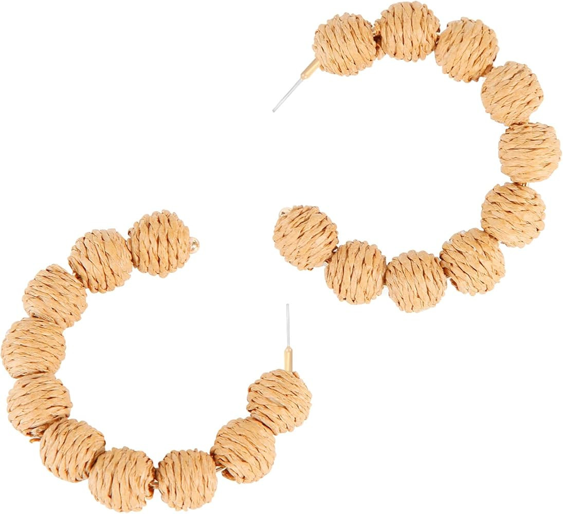 Boho Beach Earrings For Women Handmade Lightweight Round Ball DecorBig Hoop 925 Silver Earrings Dang | Amazon (US)