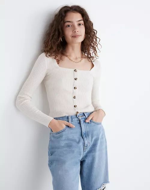 Rosseau Square-Neck Crop Cardigan Top | Madewell