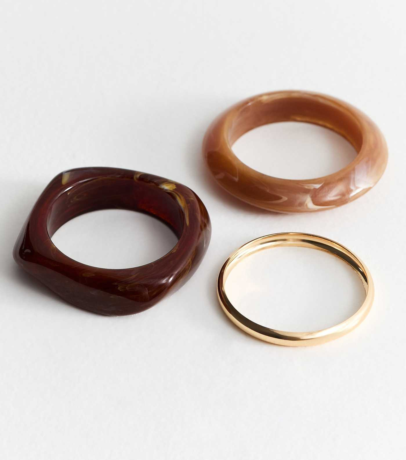 Pack of 3 Brown Resin and Gold Tone Metal Bangles | New Look | New Look (UK)