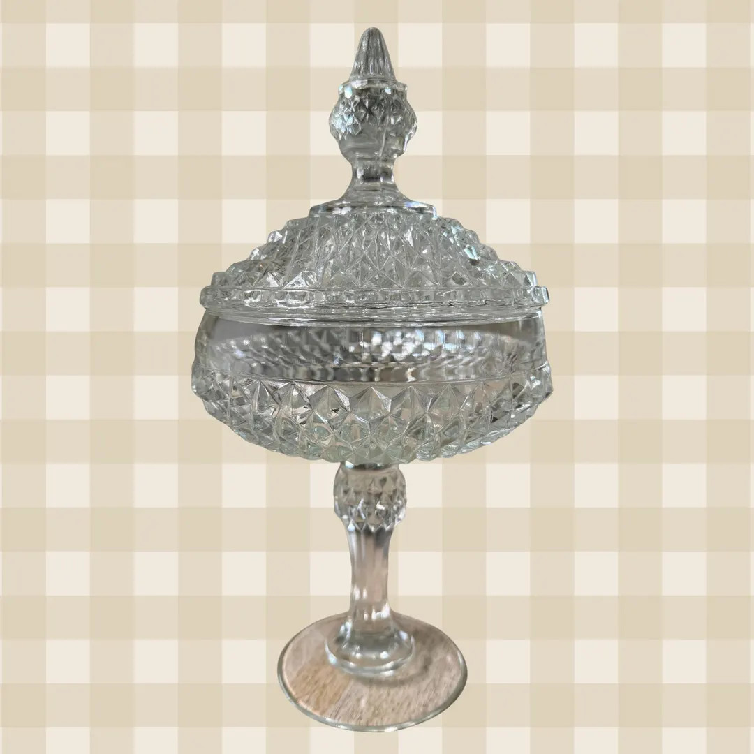 Vintage Indiana Glass Co. Diamond Point Pedestal Dish - Etsy | Etsy (US)