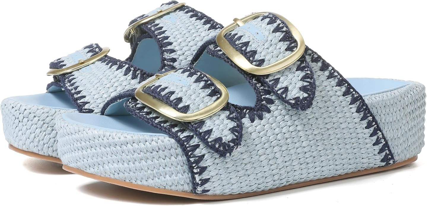 Platform Sandals For Women Espadrilles Open Toe Flatform Raffia Sandals Slip On Slide Sandals Cas... | Amazon (US)