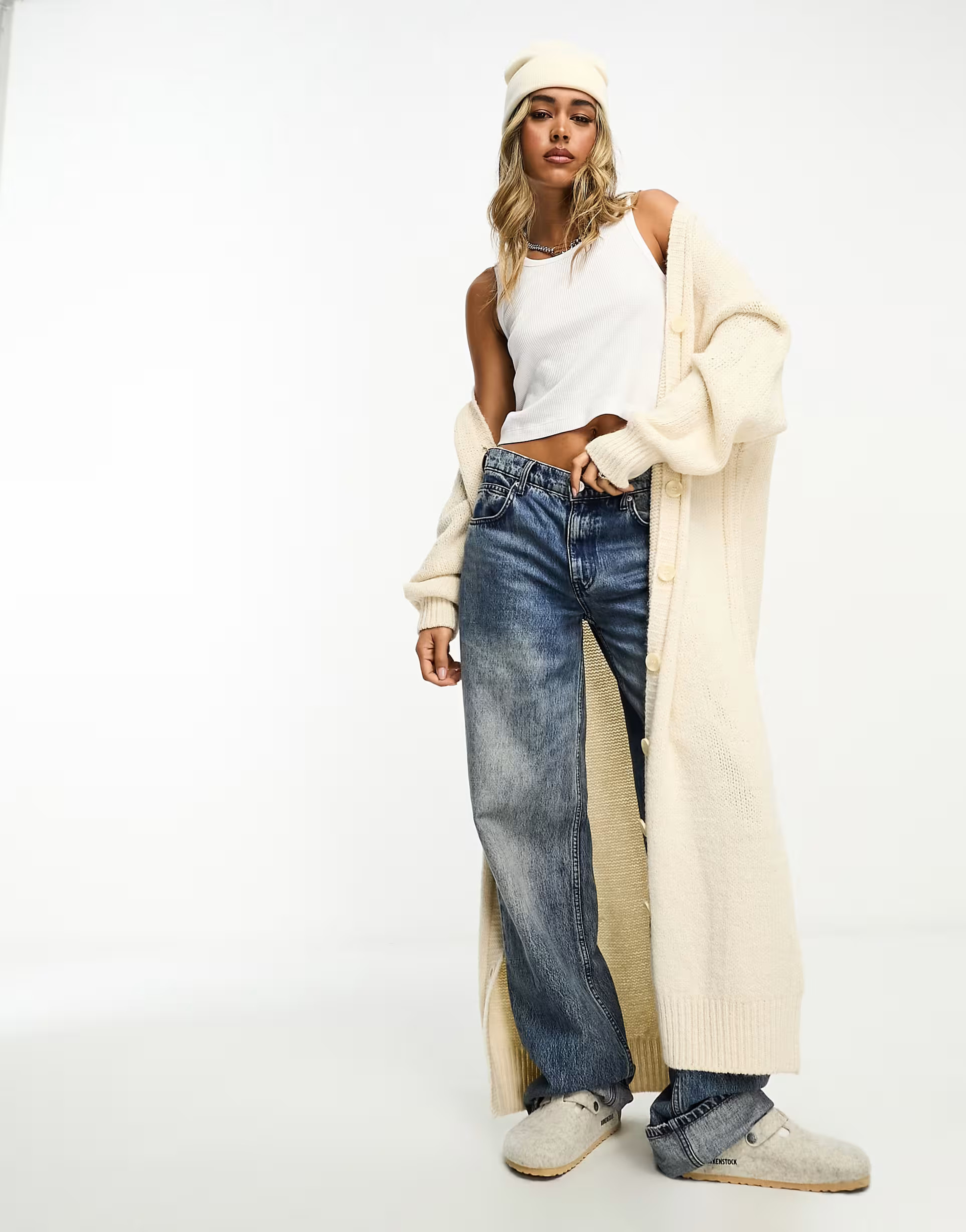 ASOS DESIGN chunky button through maxi cardigan in cream | ASOS (Global)