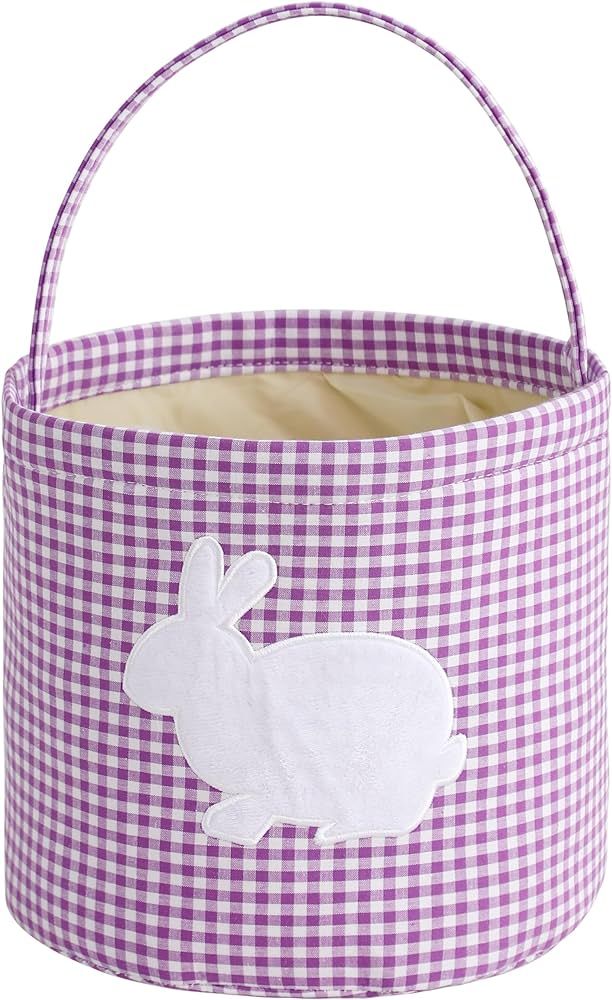 EMBRUNIOICE Bunny Easter Basket, Classic Gingham Easter Bucket Bag for Easter Egg Hunts Party Fav... | Amazon (US)