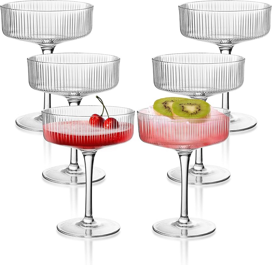 Montex 6 Pcs Coupe Glasses 10 oz, Martini Glasses, Margarita Glasses, Ribbed Glassware, Classic V... | Amazon (US)