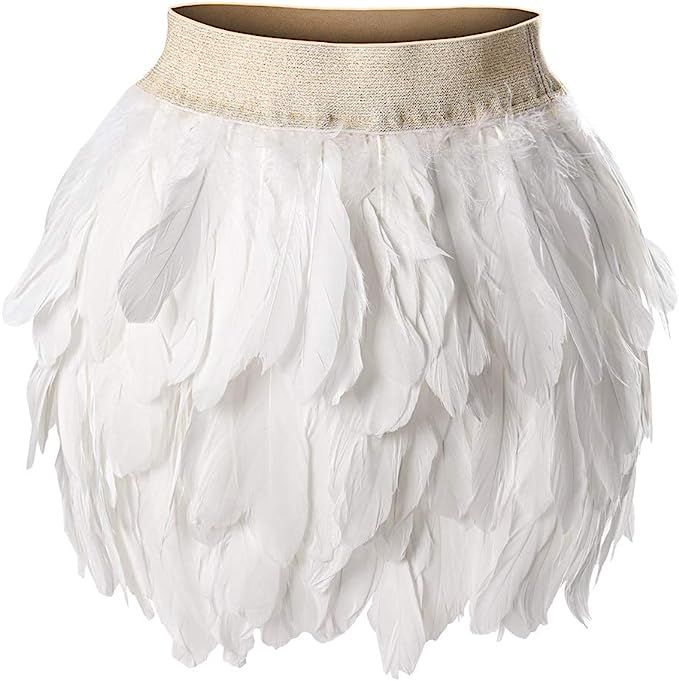 Party Supplies Women's mid Waist A-Line Short Feather Skirt Halloween Dance Festival Rave | Amazon (US)