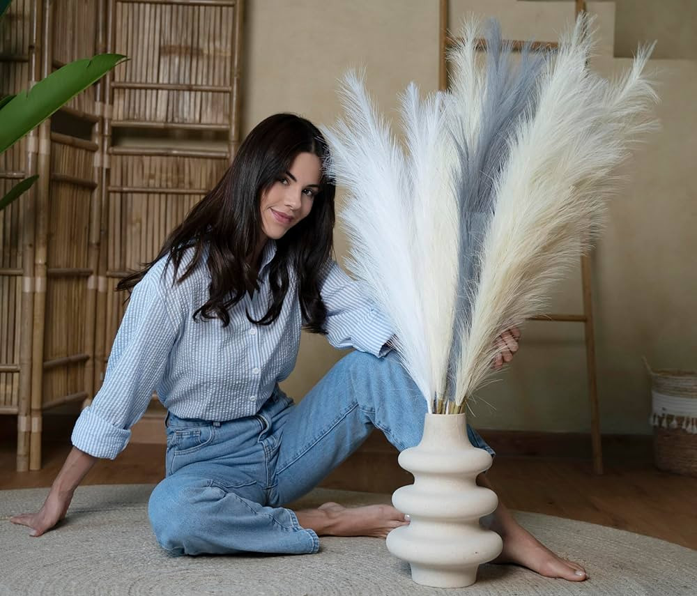 10Pcs 40 Inch Artificial Tall Pampass Grass- Plumes Beige, Grey, White Pompas Grass Decor, Large ... | Amazon (US)