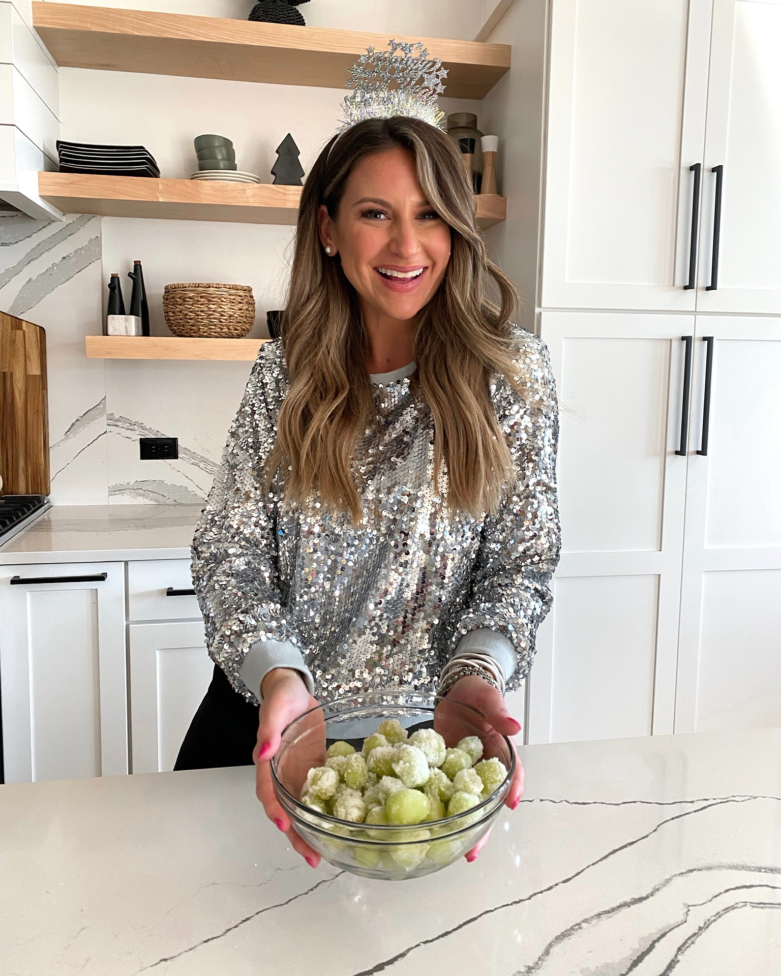 In a medium sequin pullover sweatshirt and size 29 leather coated jeans, NYE headband and miles from Amazon - all fits TTS.

#LTKstyletip #LTKhome #LTKHoliday