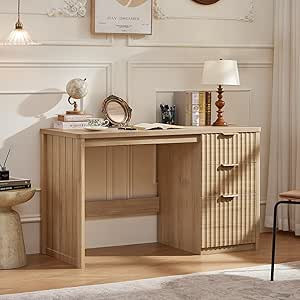 LEYAOYAO Office Desk 48" with 3 Drawers Storage File Cabinet Wood Fluted Desk for Computer Office... | Amazon (US)