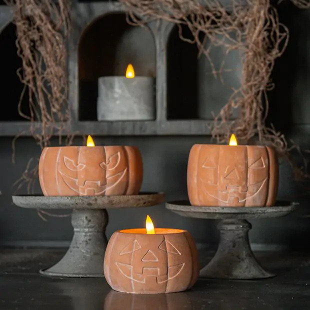 LED Jack O Lantern 3D Flame Candle Set of 3 | Antique Farm House
