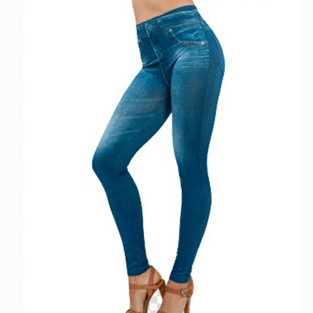 Leggings Jeans for Womens Denim Pants with Pocket Slim Jeggings Fitness PluSize Leggings Blue - W... | Walmart (US)
