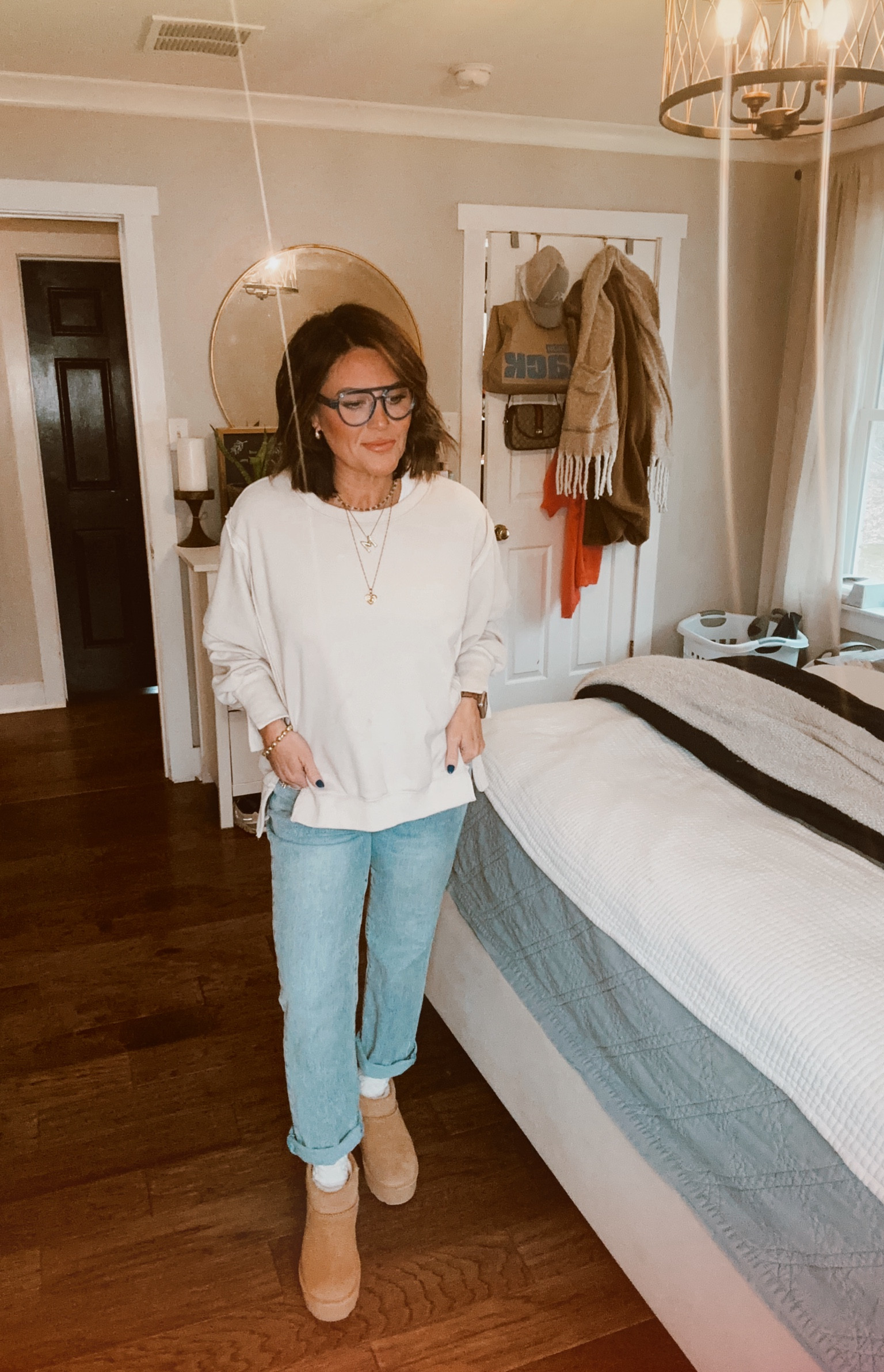 Causal comfy style 
Sweatshirt and longsleeve white undershirt are in a small.
Jeans are size 4 & rolled for a cute elevated style!

#LTKStyleTip #LTKOver40 #LTKWorkwear