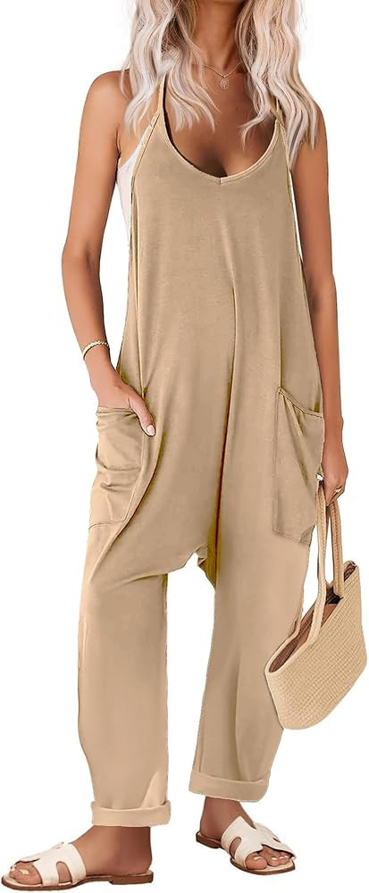 Ekouaer Womens Sleeveless Jumpsuit Loose Spaghetti Strap Baggy Overalls Jumpers Casual Long Pants... | Amazon (US)