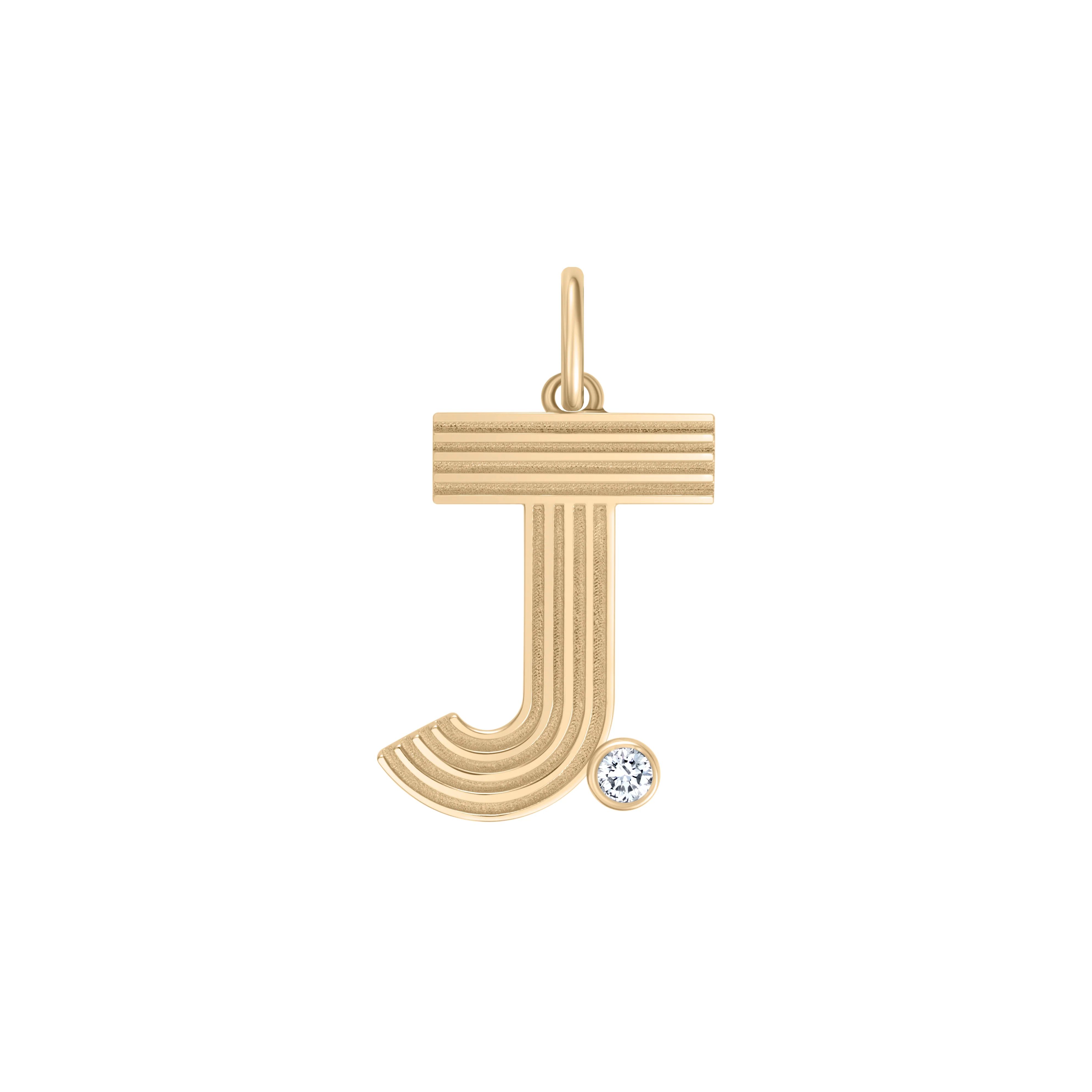 Large Retro Fluted Letter Charm with Stone Accent | Lola James Jewelry