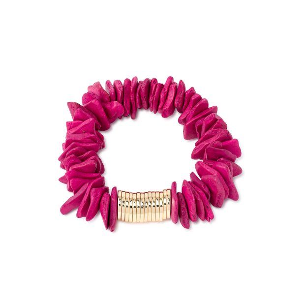 Scoop Women’s Coco Wood Bead and 14K Gold Flash-Plated Stretch Bracelet, Pink - Walmart.com | Walmart (US)