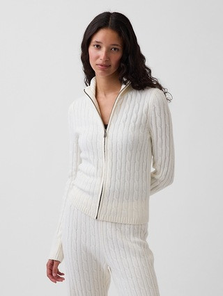 CashSoft Cable-Knit Crop Zip Cardigan | Gap (US)