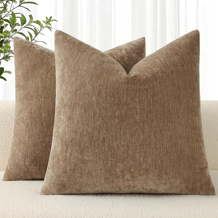 decorUhome Chenille Brown Spring Throw Pillow Covers 18x18 Inch Set of 2, Decorative Soft Couch P... | Amazon (US)