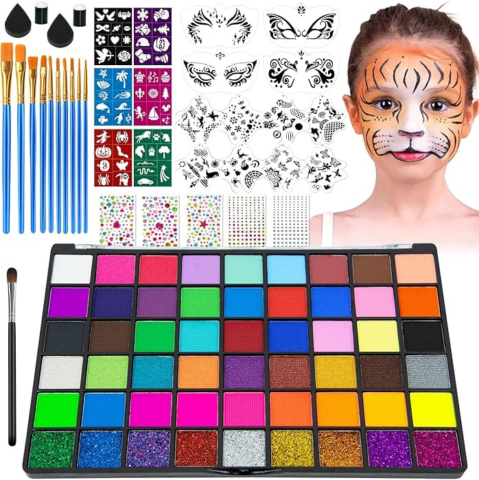 54 Colors Face Painting Kit, Non-Toxic Water Activated Face Paint Palette, Facepaint Makeup Kit w... | Amazon (US)