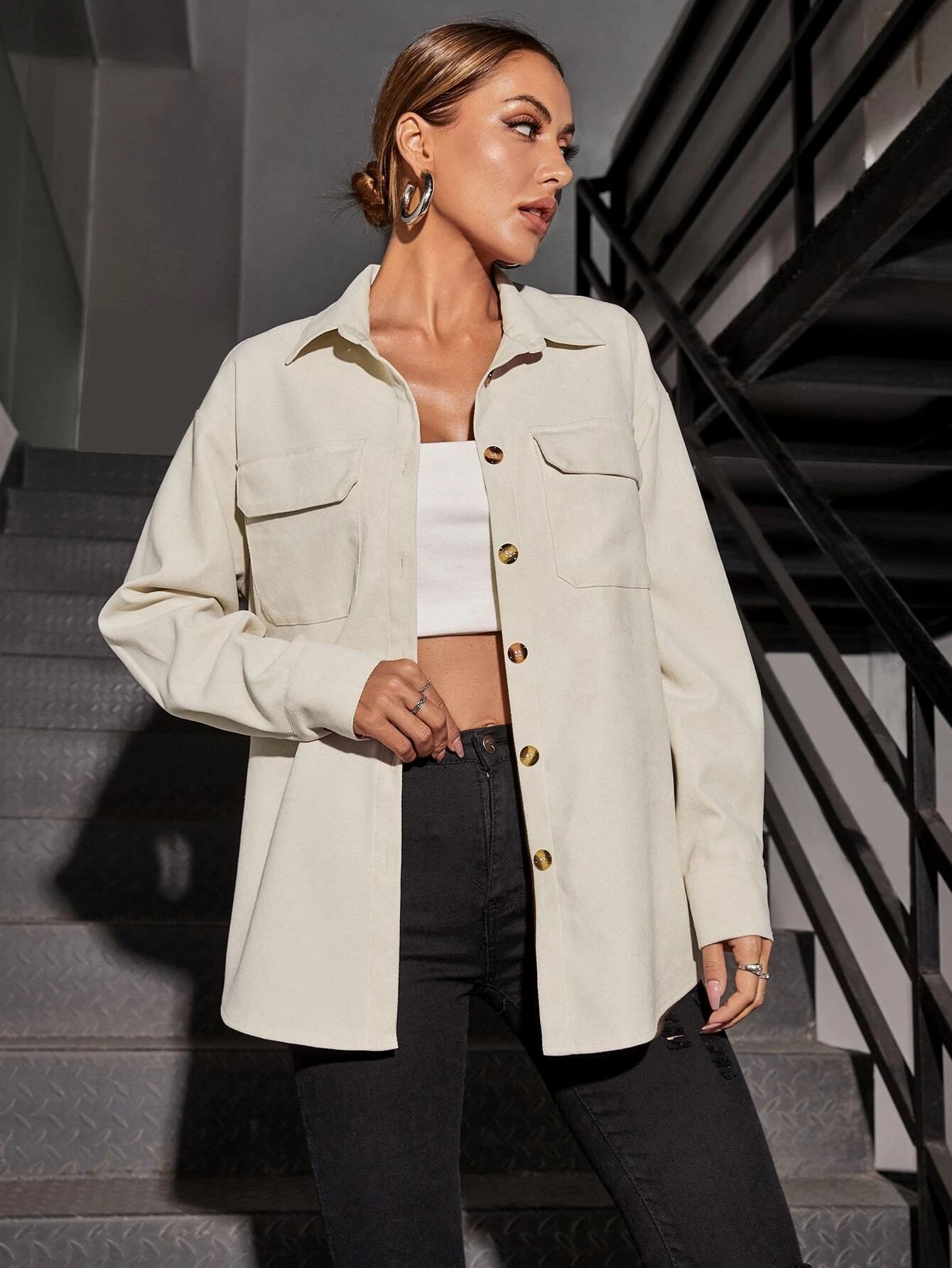 Drop Shoulder Flap Pocket Blouse | SHEIN