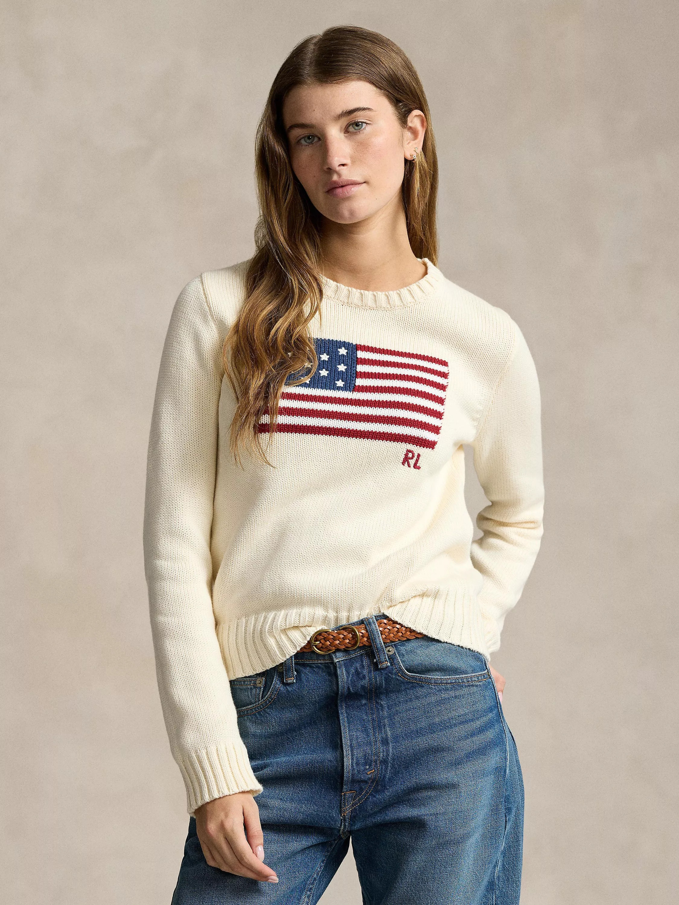 Polo Ralph Lauren USA Flag Jumper, Cream | John Lewis (UK)