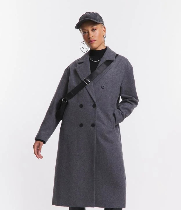 Casaco Sobretudo em Polyvelour com Abotoamento Frontal Cinza | Renner (BR)