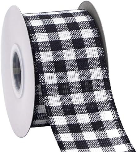 Ribbli Black and White Wired Ribbon, 2-1/2 Inch x 10 Yard,Buffalo Plaid Ribbon,Burlap Ribbon for ... | Amazon (US)