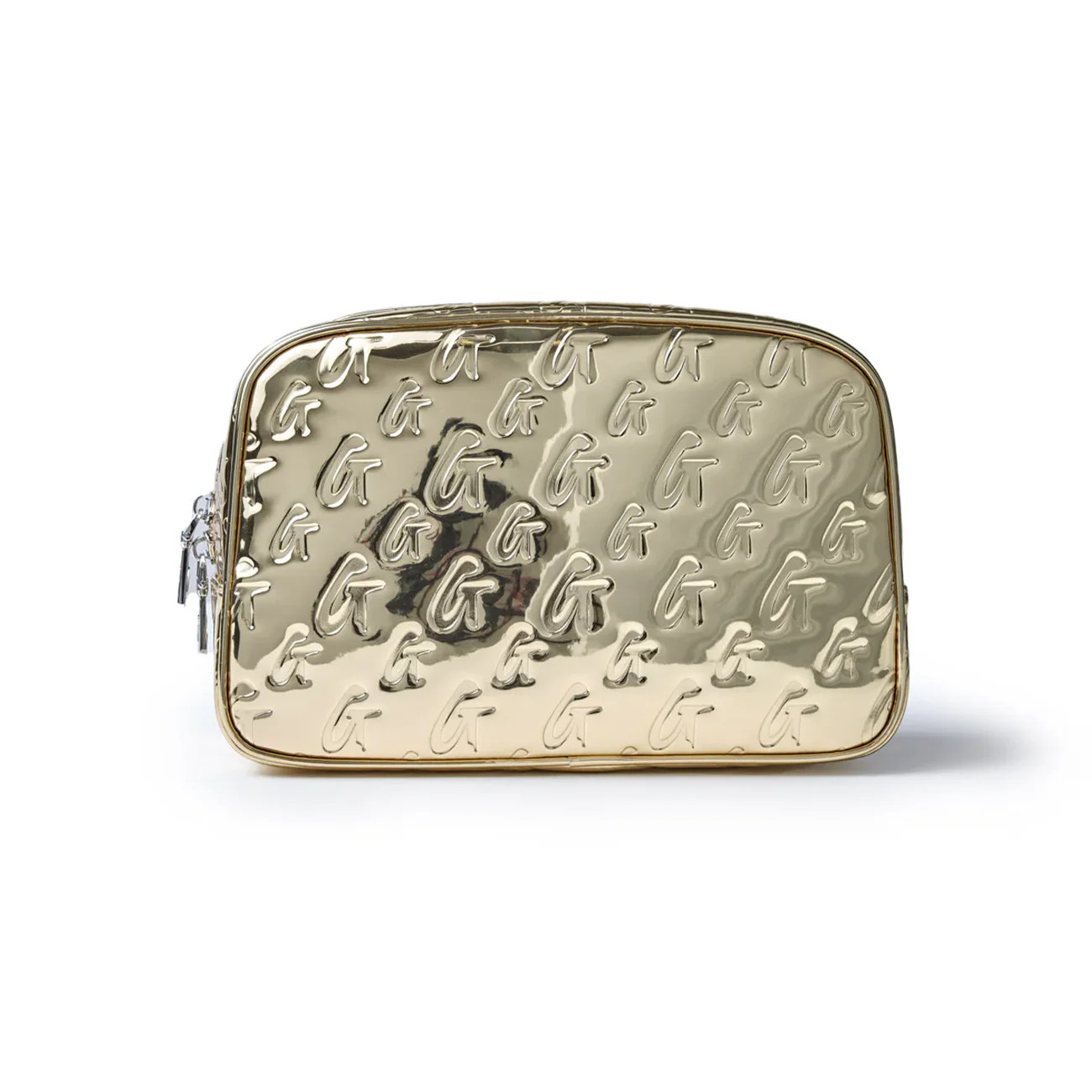 SMALL METALLIC MONOGRAM TOILETRY BAG - METALLIC GOLD | Glam-Aholic Lifestyle