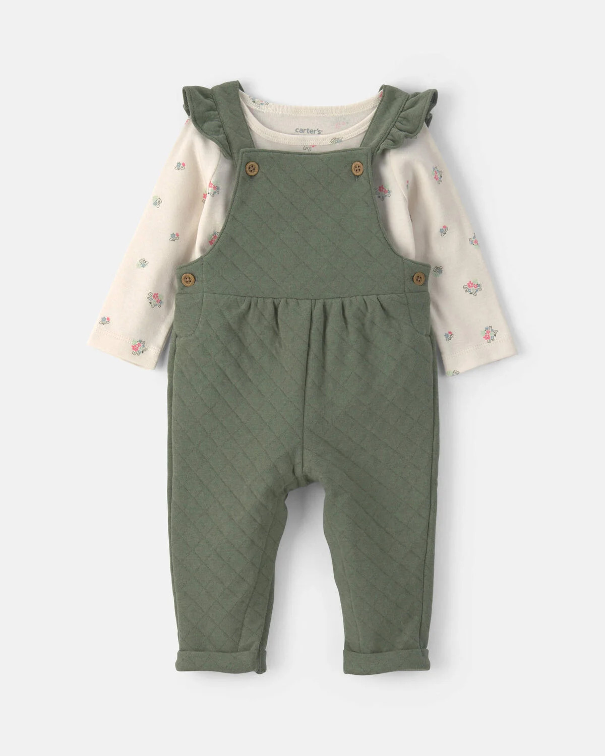 Baby Girl 2-Piece Quilted Overall Set - Olive Green | Carter's Inc