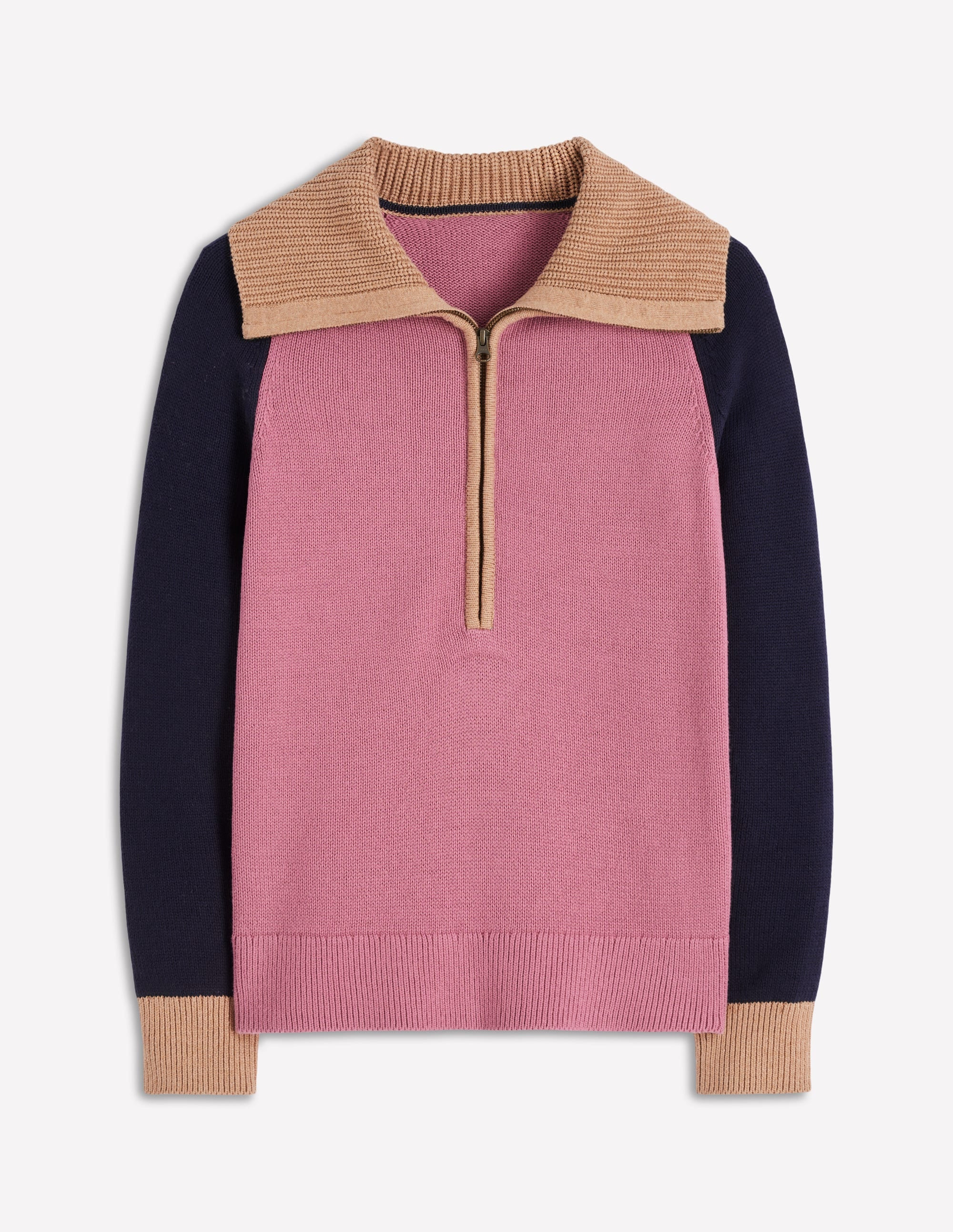 Lucy Half-zip Sweater-Pink Heather, Navy | Boden (US)