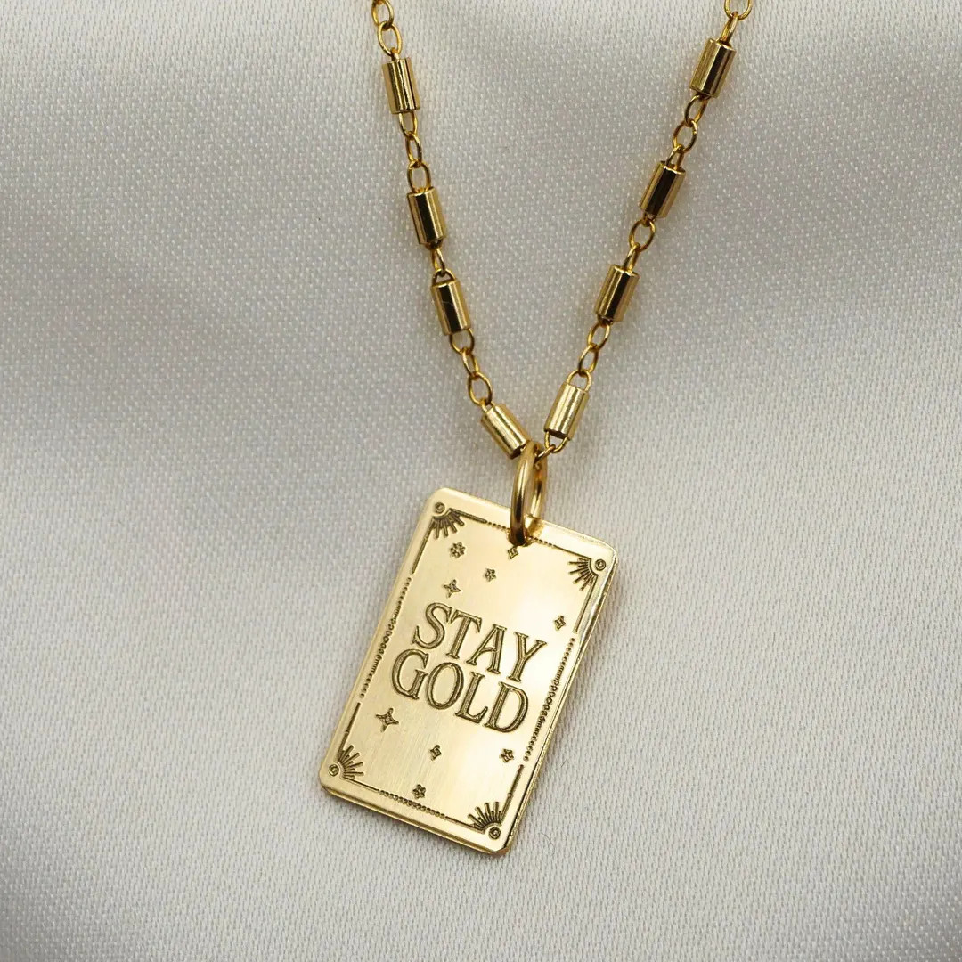Stay Gold Rectangle Necklace, Personalized Rectangle Necklace, 14kt Gold Filled - Etsy Brazil | Etsy (US)