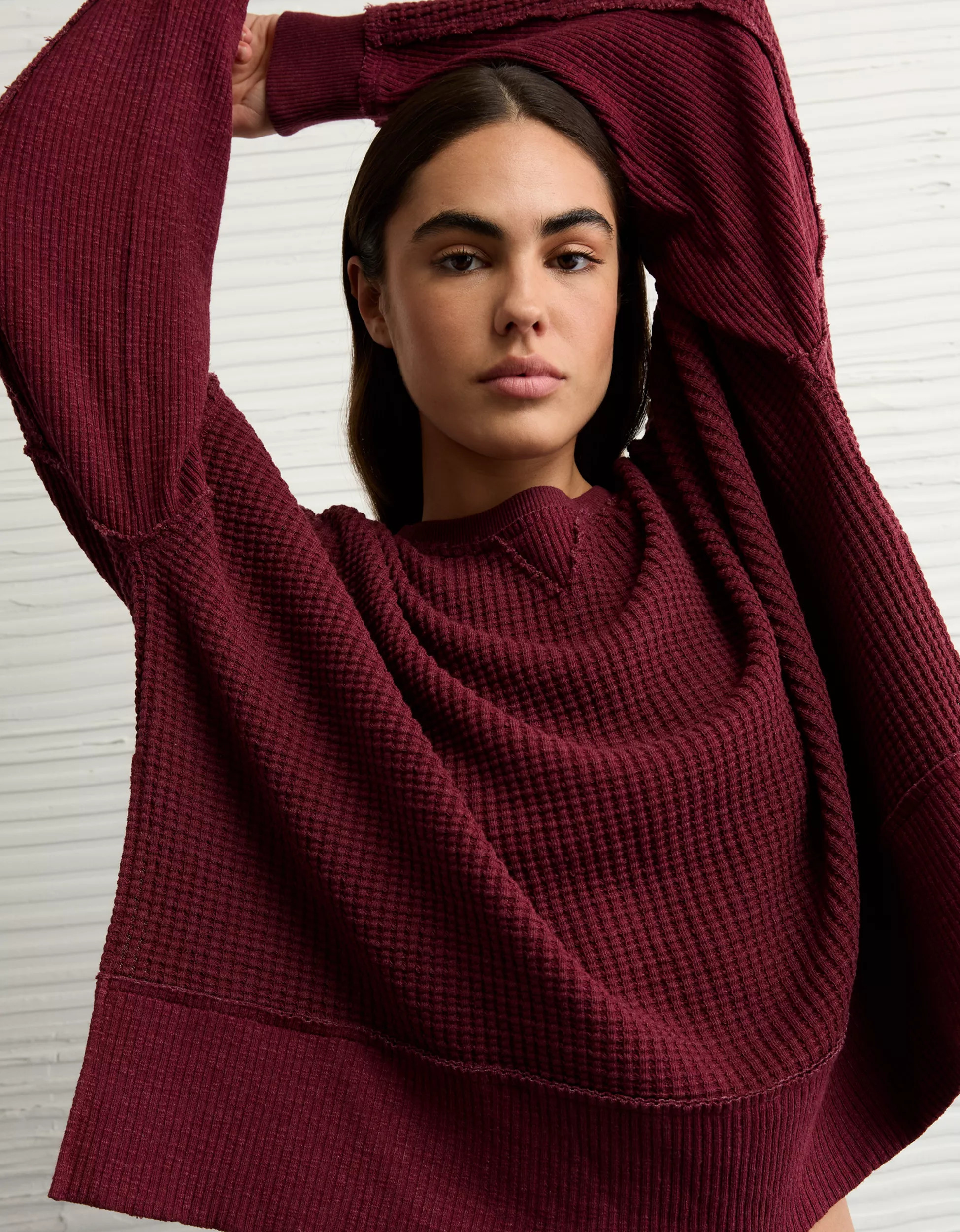 AE Big Hug Crew Neck Waffle Sweatshirt | American Eagle Outfitters (US & CA)