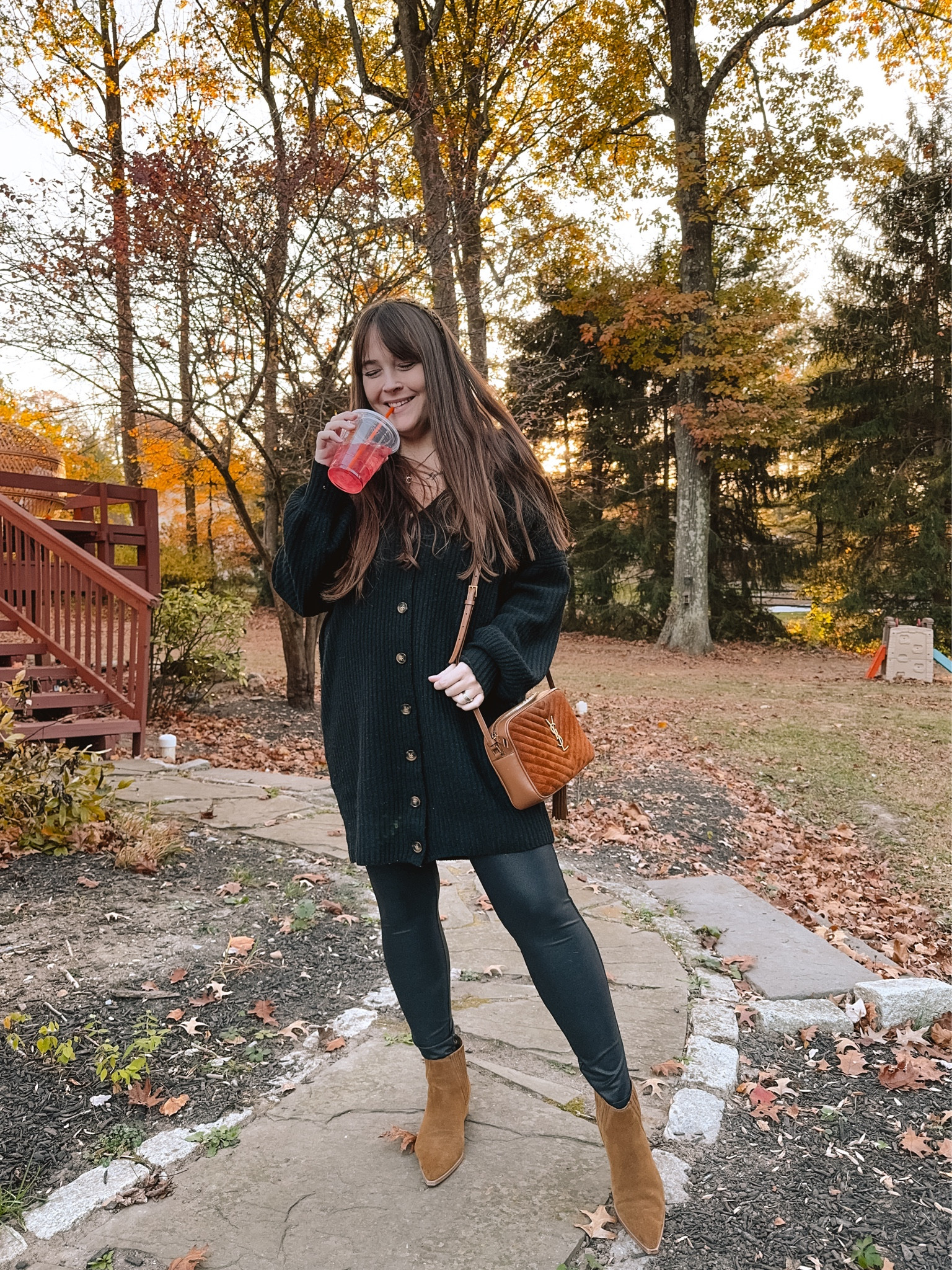 The prettiest sweater dress I use as a cardigan too! (Size medium) runs big. 

It’s a non maternity fall and winter outfit, but can total be a bump friendly outfit like I’m wearing here!

Paired it with some faux leather leggings from Amazon. I wear a Large and extra large.

Fall outfit, winter outfit, sweater dress, black cardigan, maternity outfit, bump friendly outfit, leggings outfit, cardigan

#LTKSeasonal #LTKMidsize #LTKSaleAlert