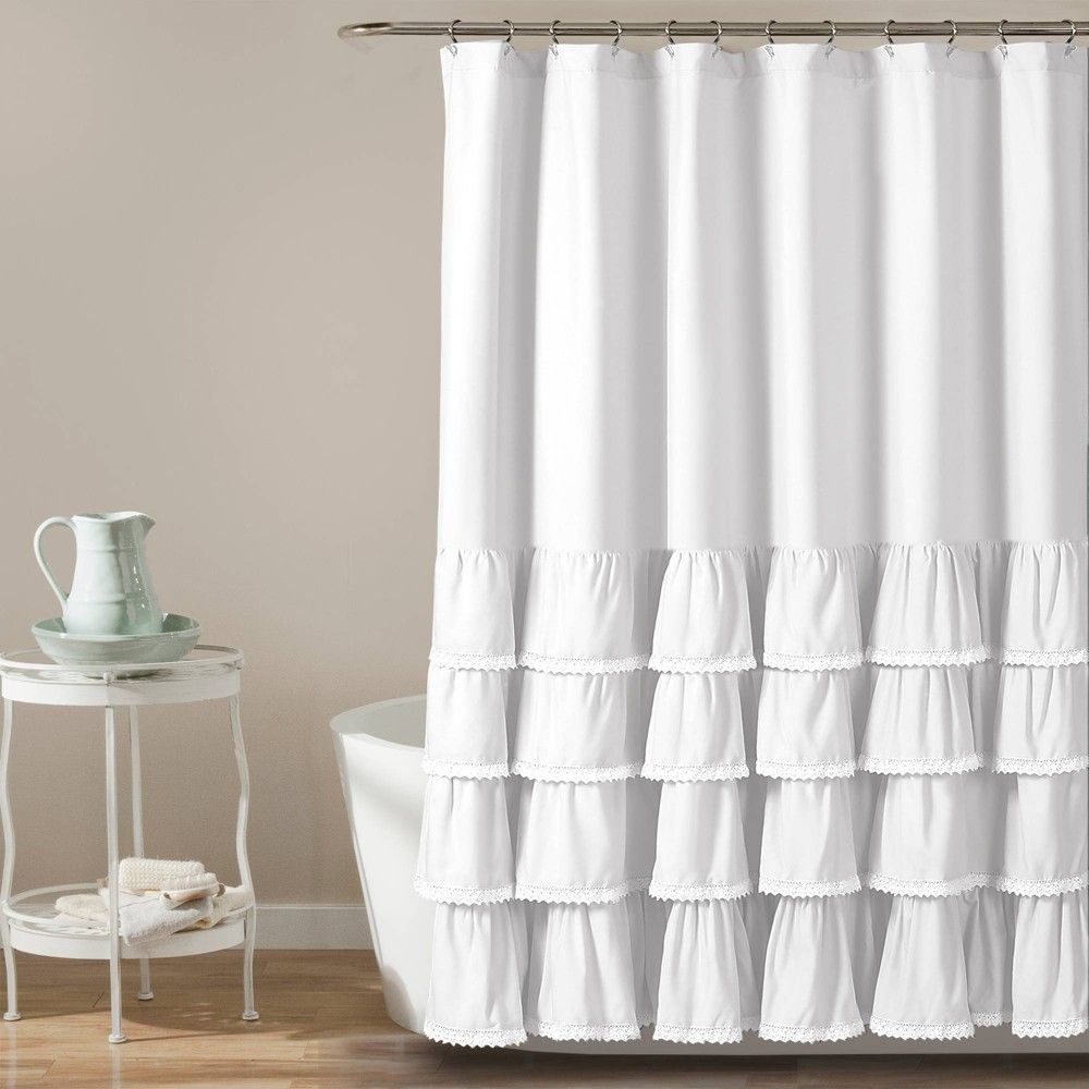 72""x72"" Ella Ruffle Detailed Shower Curtain White - Lush Décor | Target