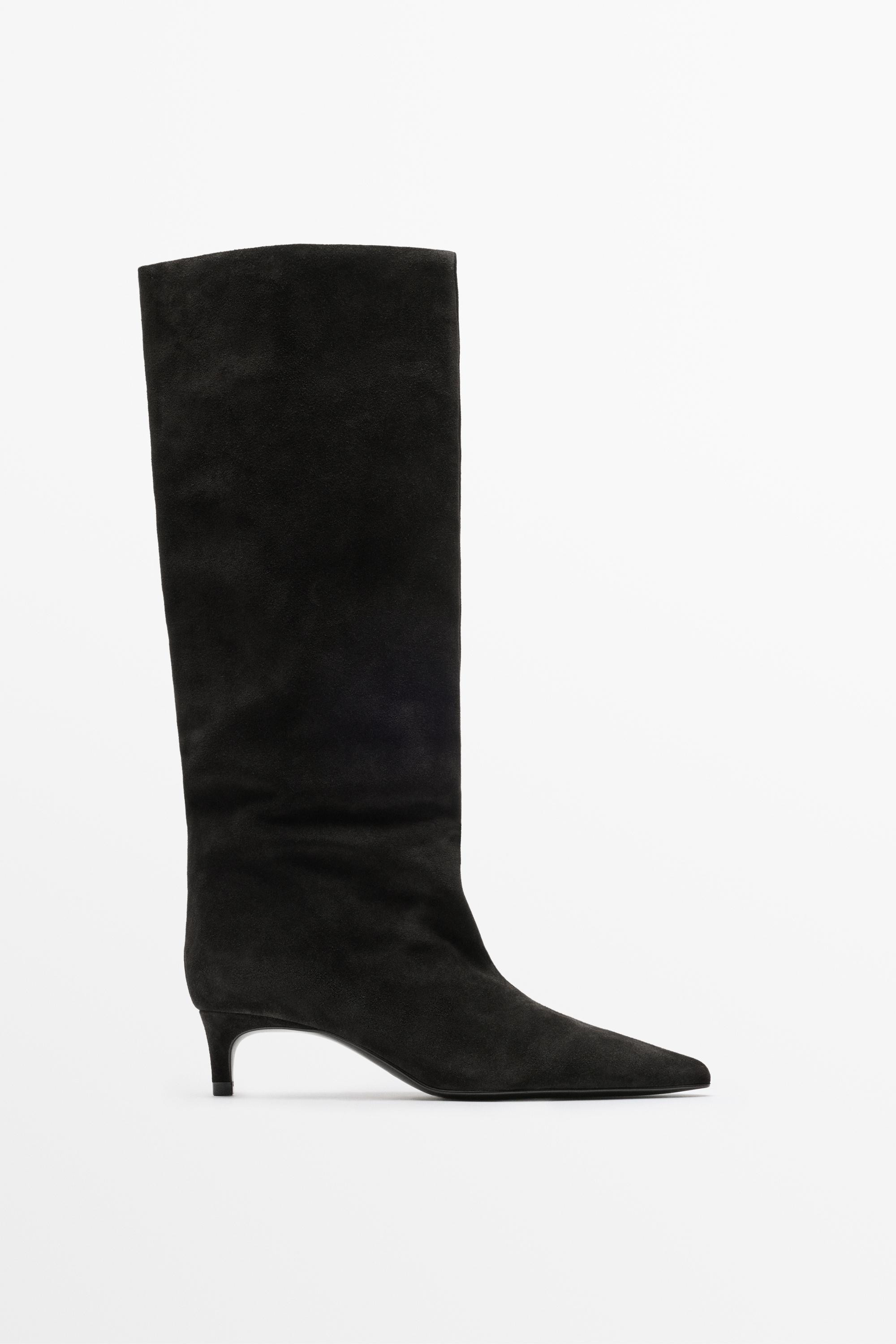 Soft leather kitten heel boot - BROWN | Massimo Dutti US