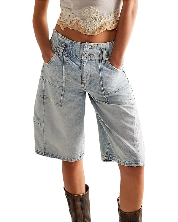 Women's Summer Jean Shorts Casual Barrel Bermuda Shorts Knee Length Loose Fit Baggy Denim Shorts | Amazon (US)