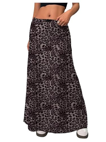 Milumia Women's Cheetah Print Long Skirt Bowknot Low Waisted Maxi Skirts Dusty Purple Large | Amazon (US)